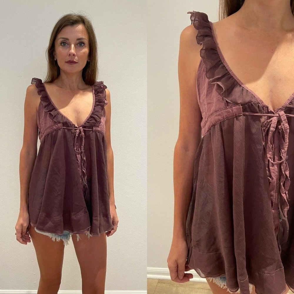 Ragazza Purple Flowy Button Down Tank Top